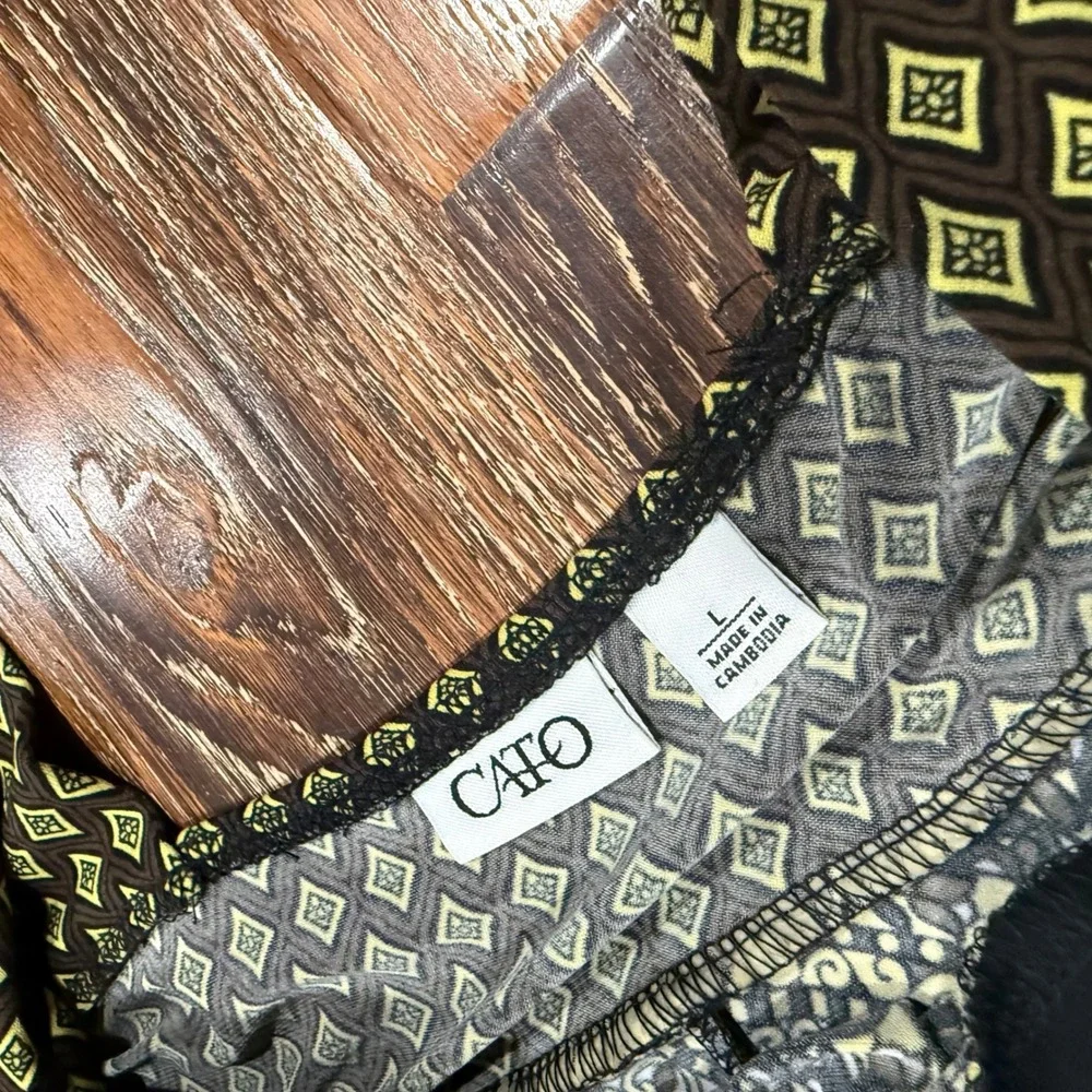 Y2K Cato L Maxi Dress Womens Yellow Black Geometric Medallion Boho Ruffle Hem